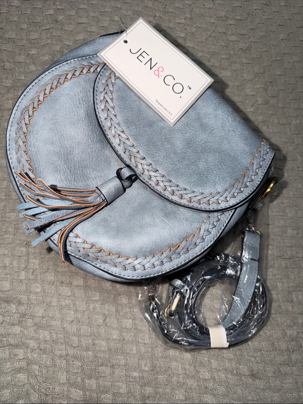 Light Blue Braided Tassel Crossbody Bag Vegan